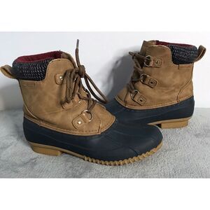 Womens Tommy Hilfiger 9M Lined‎ Winter Duck Boots Water Rain Blue Brown
